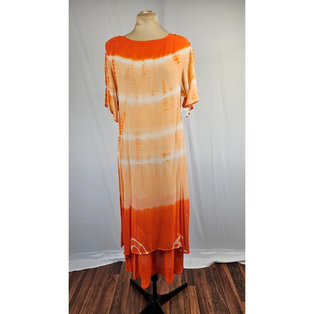 Ultimate Orange Tie Dye Maxi Dress Layered Sheath Boho‎ Festival Beachy NWT M